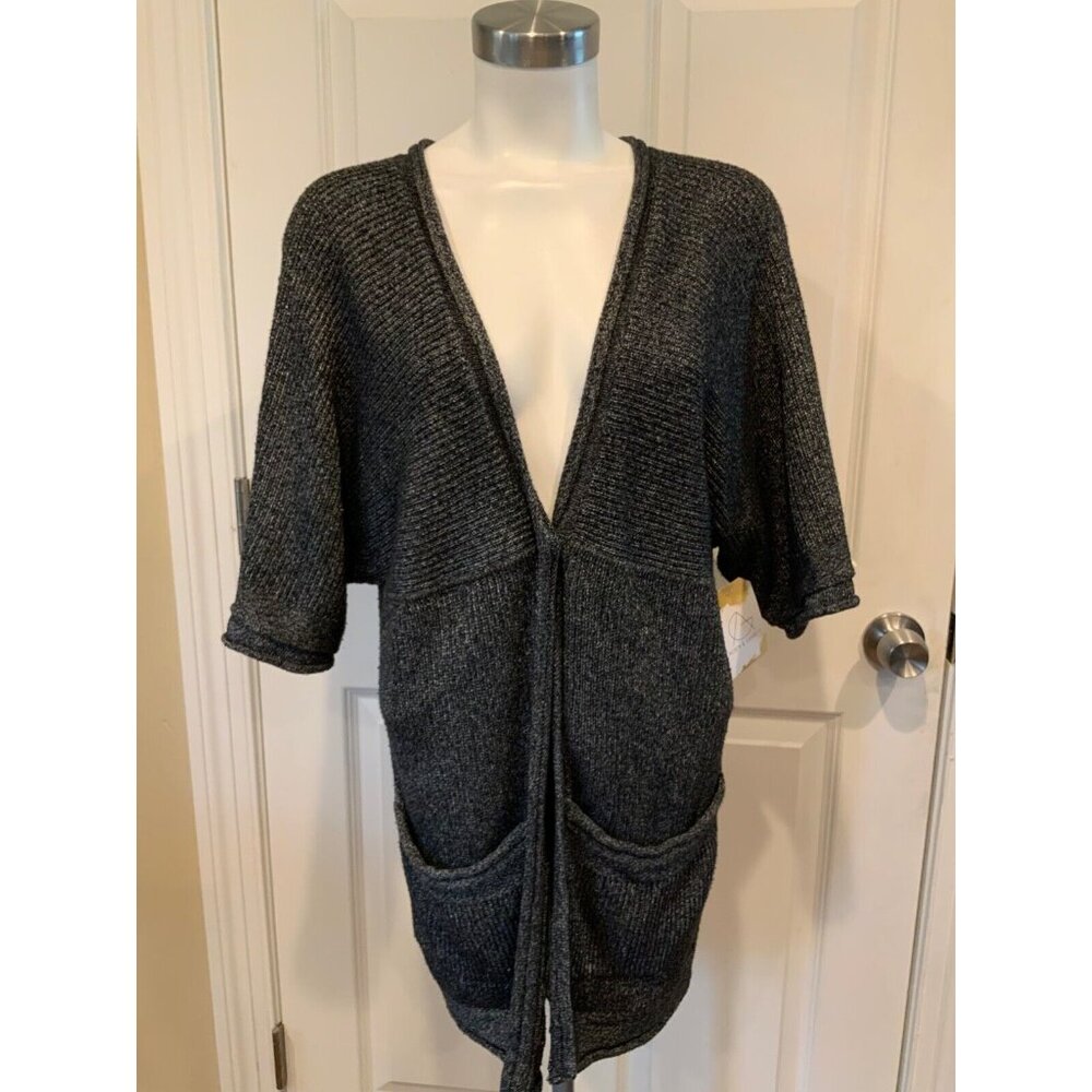 Margaret O'Leary Silver Long Sweater With Pockets, Size Medium